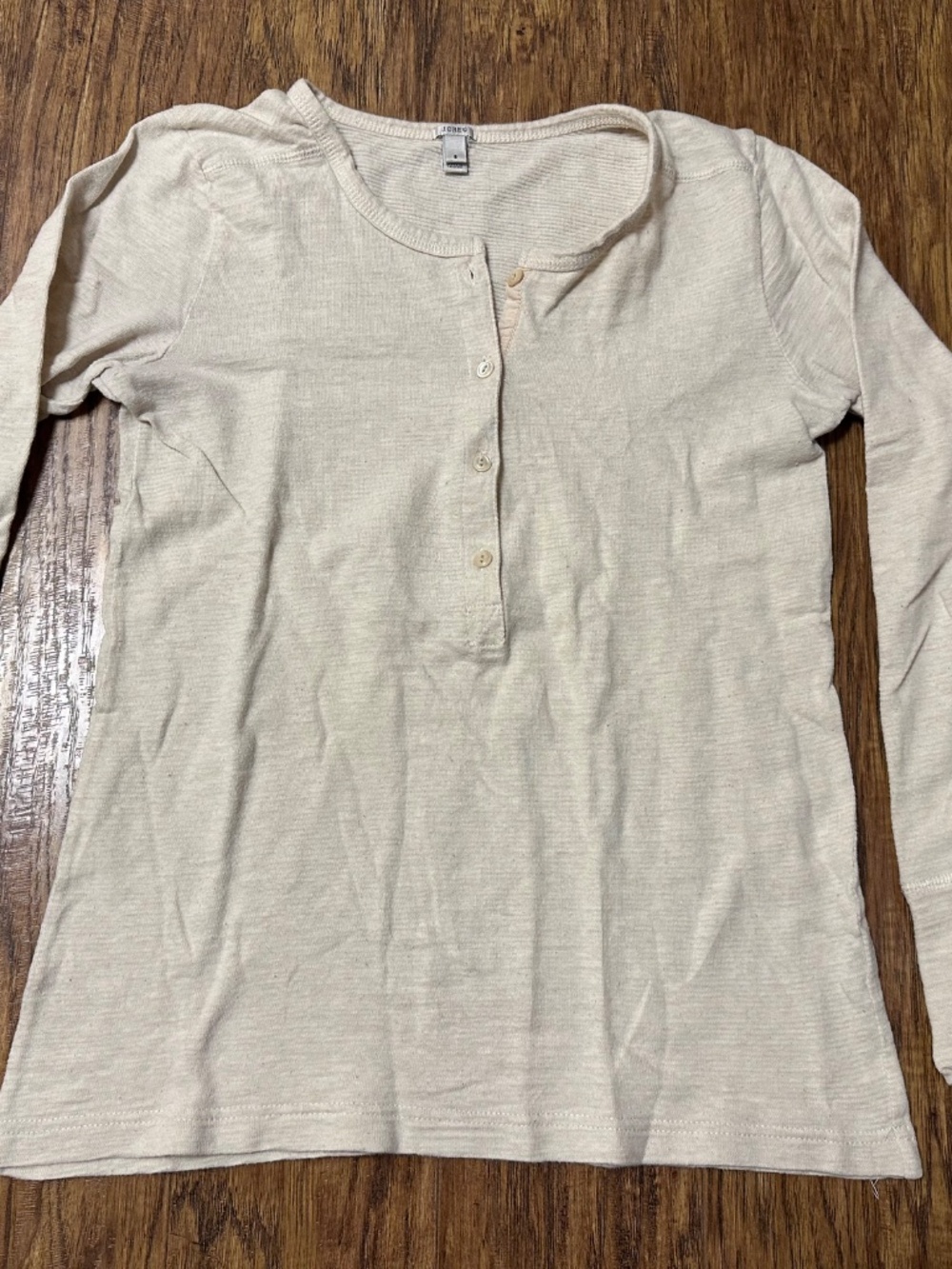 J. Crew 1/4 Button Long Sleeve Shirt Cream Medium Weight Size Small